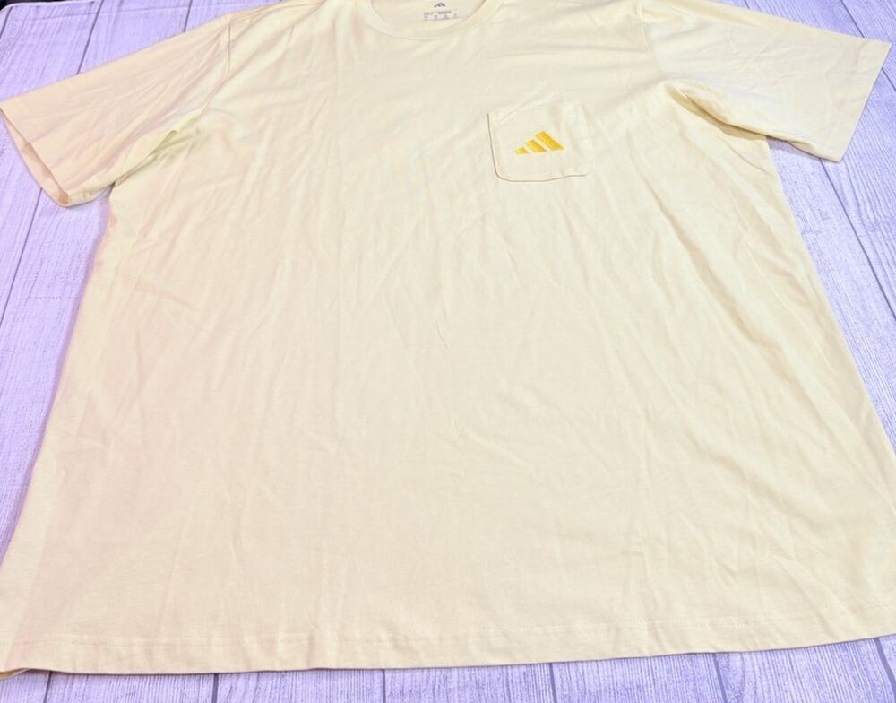 Adidas Mens 3 Bar Embroidered Short Sleeve Pocket TShirt Powder Yellow Size 2XLT